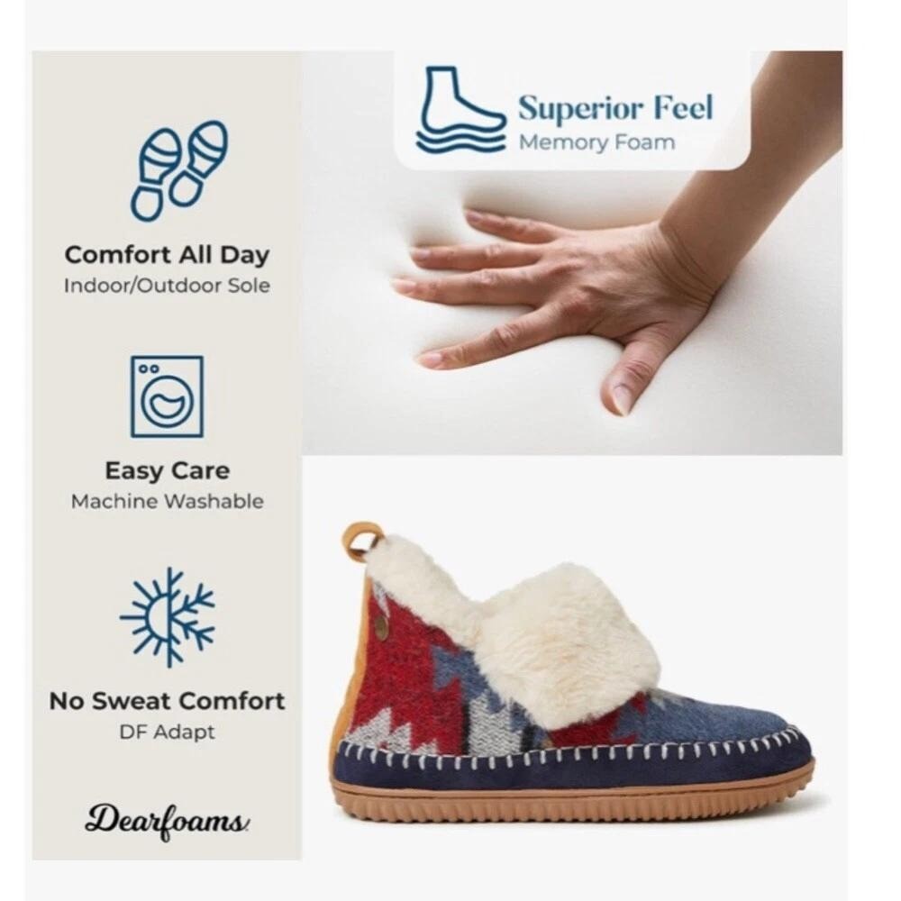 Dearfoams Southwestern Geometric Faux Fur Bootie Slippers Womens Sz 7 - View 7