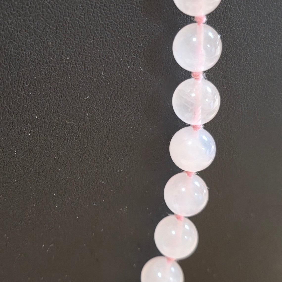 Vintage Hand Knotted Rose Quartz Beaded Necklace 32" Pink Boho - View 6