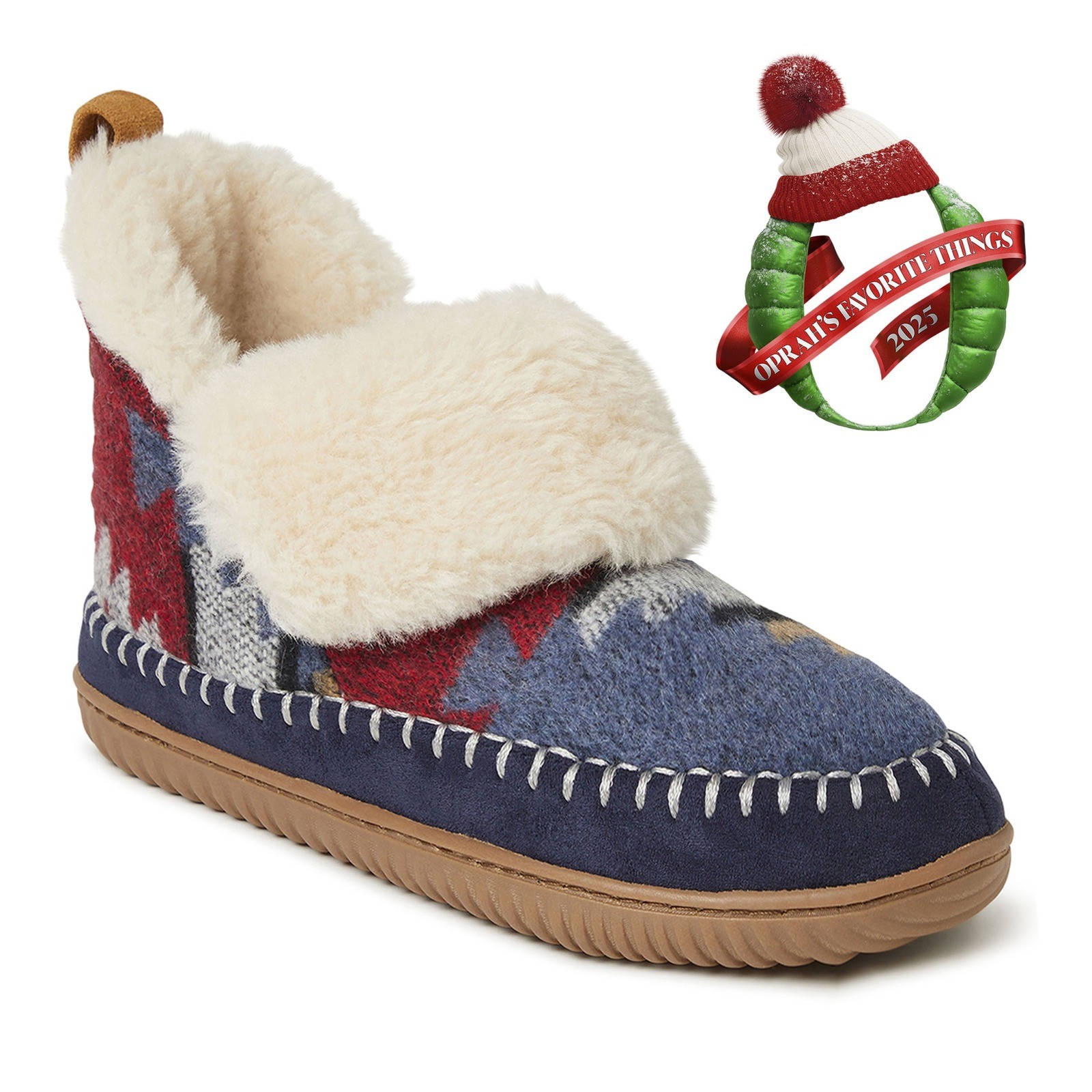 Dearfoams Southwestern Geometric Faux Fur Bootie Slippers Womens Sz 7 - View 17