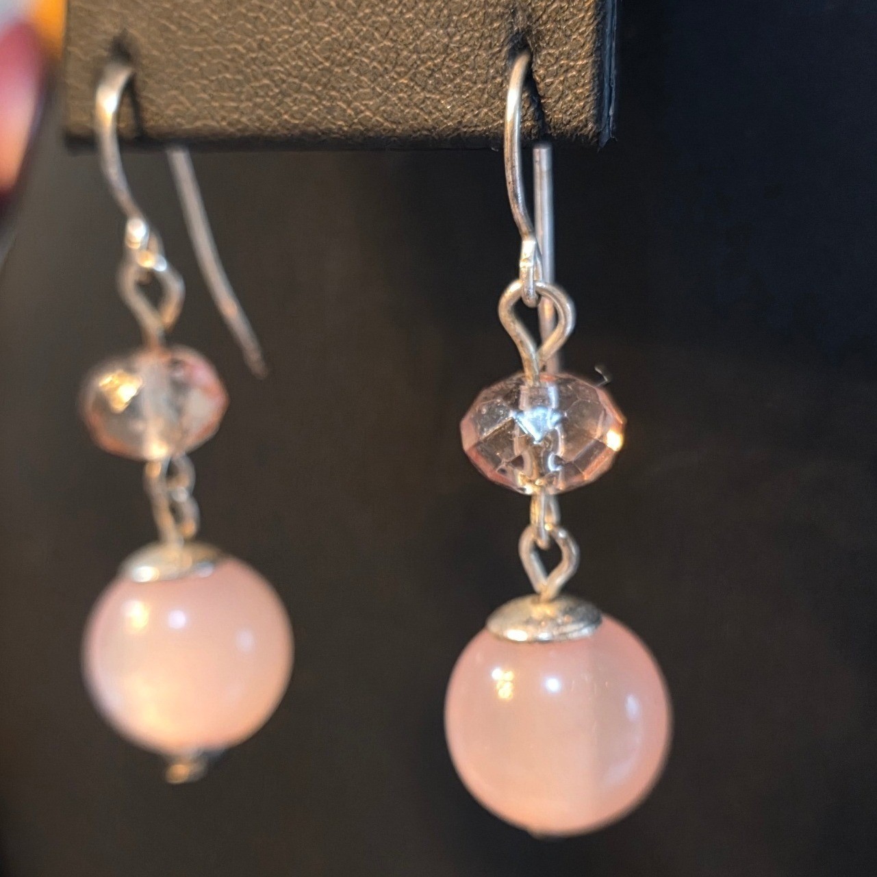 Pink Moonglow Beaded Dangle Earrings Silver Tone Vintage Style Boho - View 3