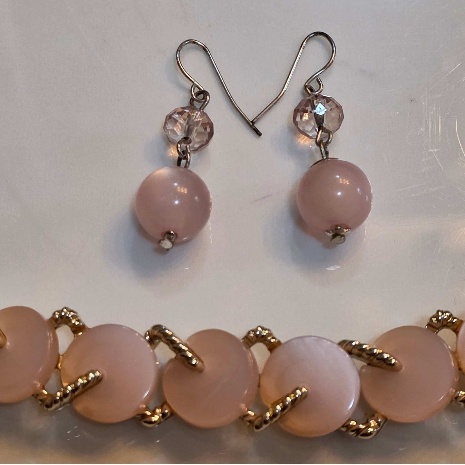 Pink Moonglow Beaded Dangle Earrings Silver Tone Vintage Style Boho - View 5
