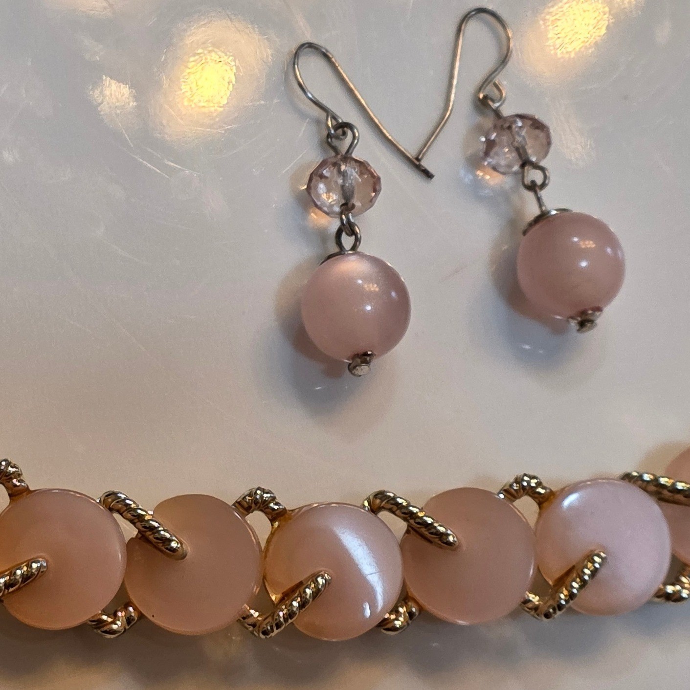 Pink Moonglow Beaded Dangle Earrings Silver Tone Vintage Style Boho - View 6
