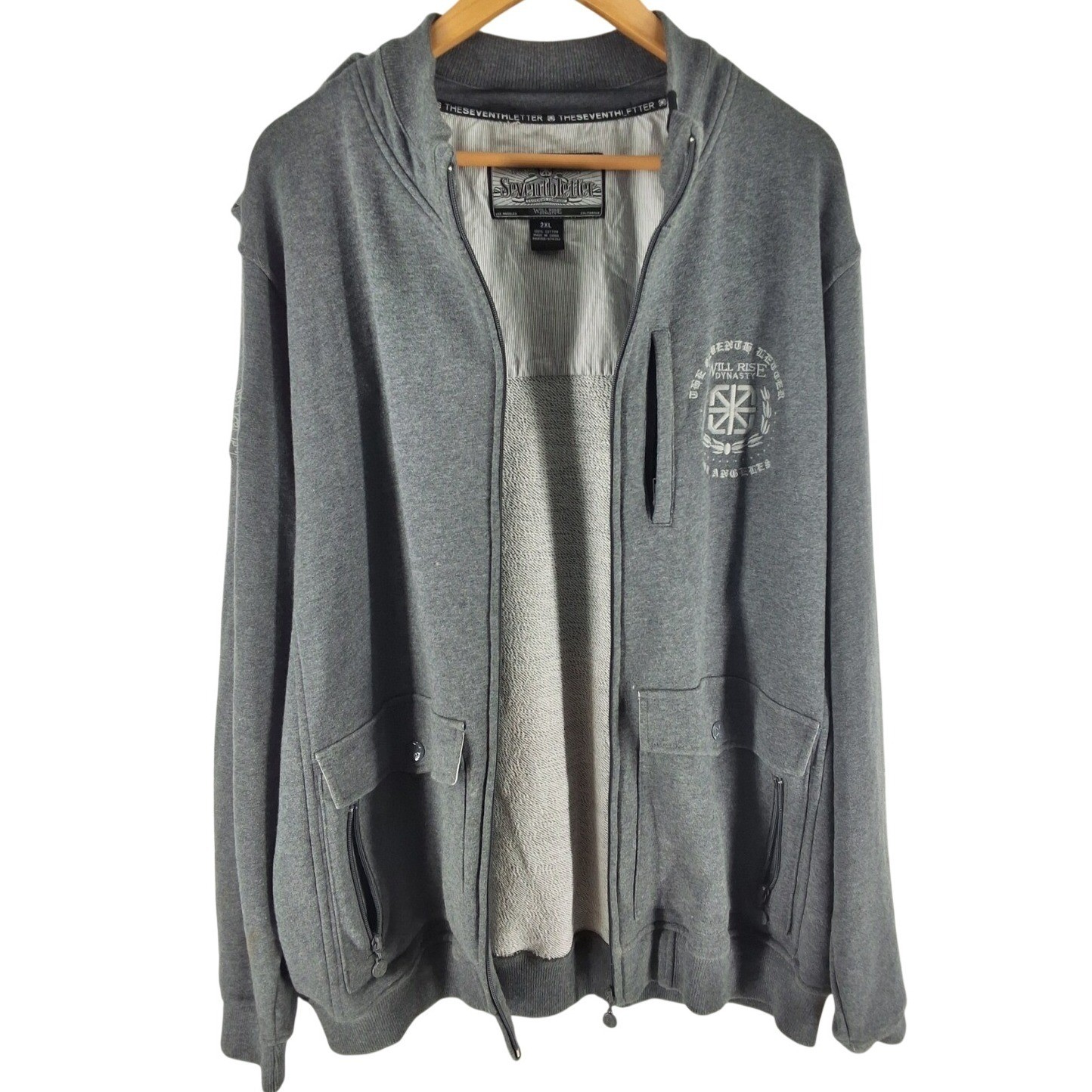 Seventh Letter Will Rise Dynasty Full Zip Sweatshirt Mens 2XL Gray Streetwear