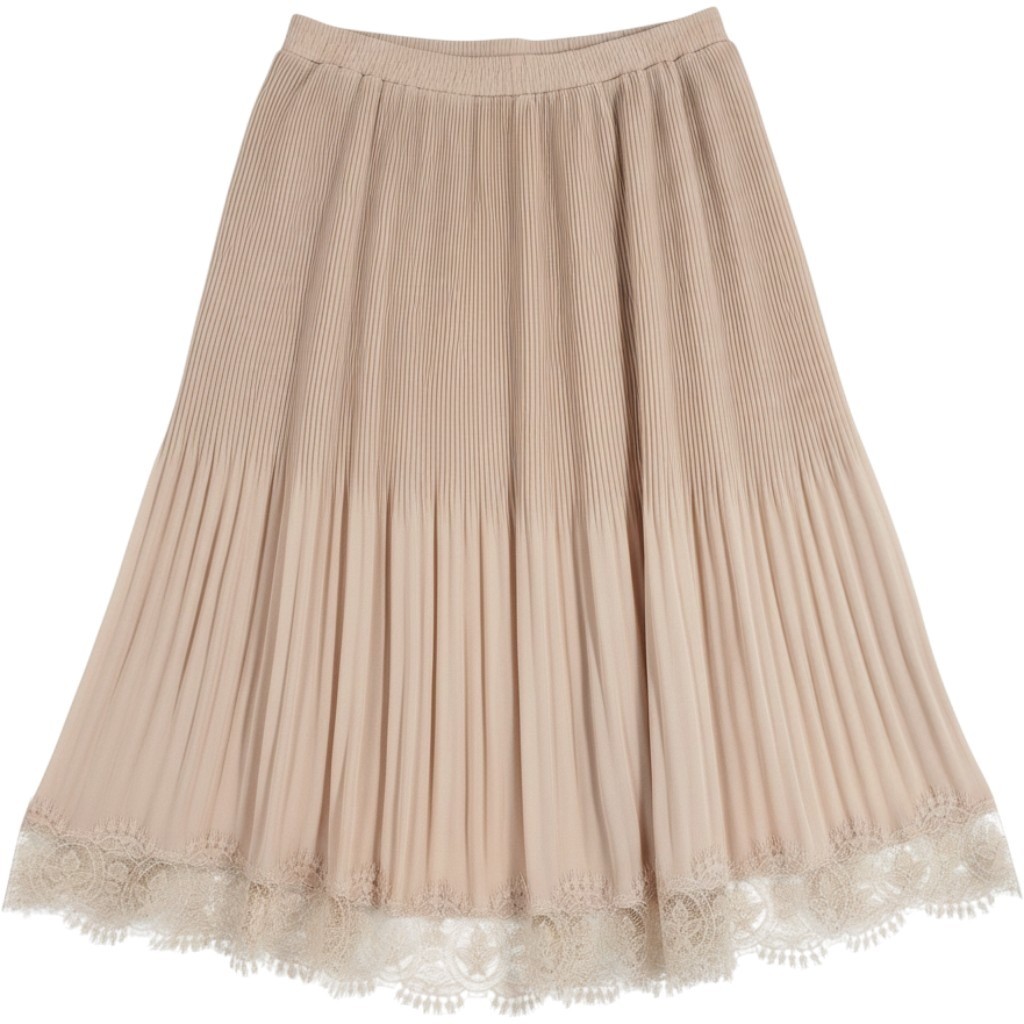 Blush Pink Pleated Midi Skirt Lace Trim Accordion Lined M