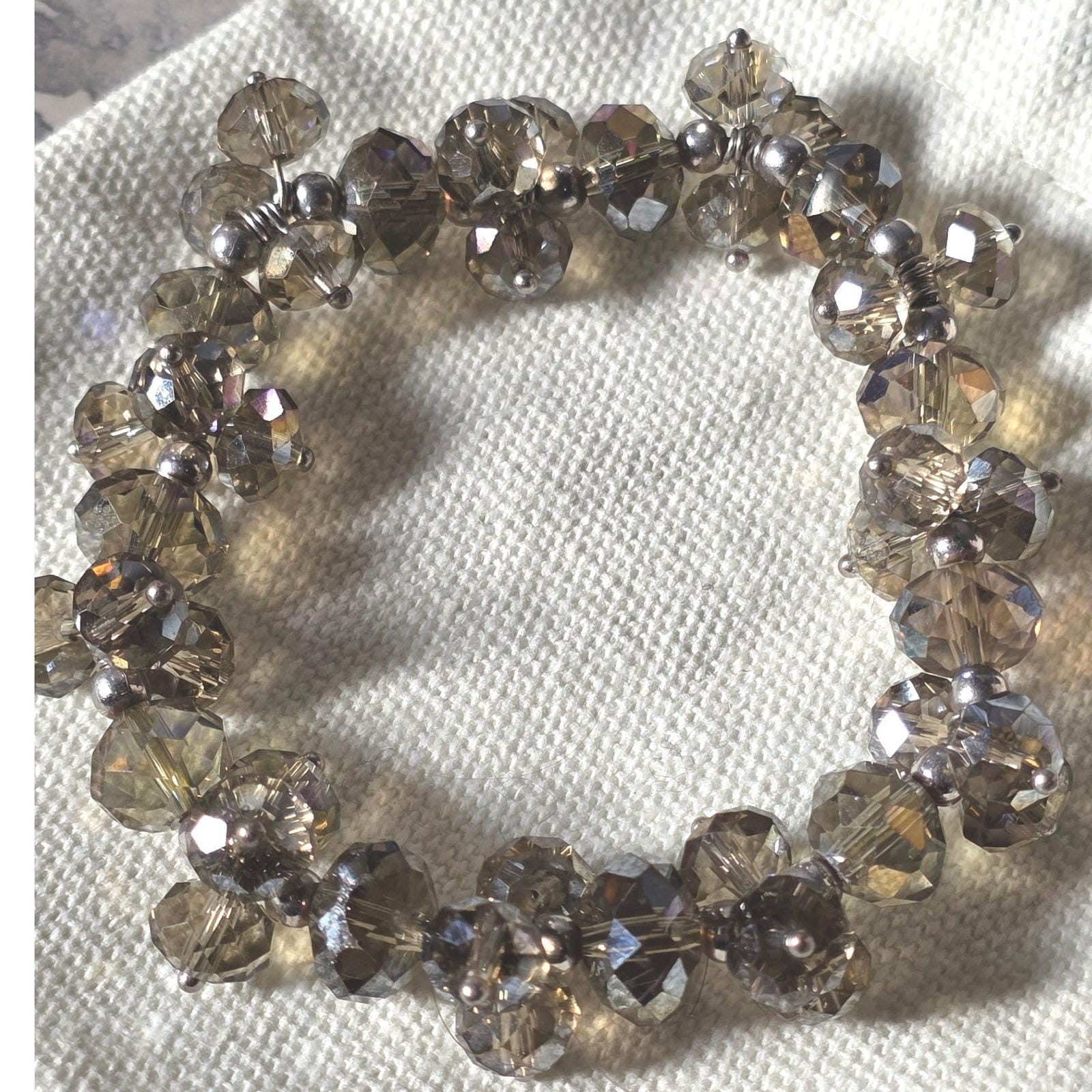 Smoky Gray Faceted Crystal AB Beaded Stretch Bracelet - View 5