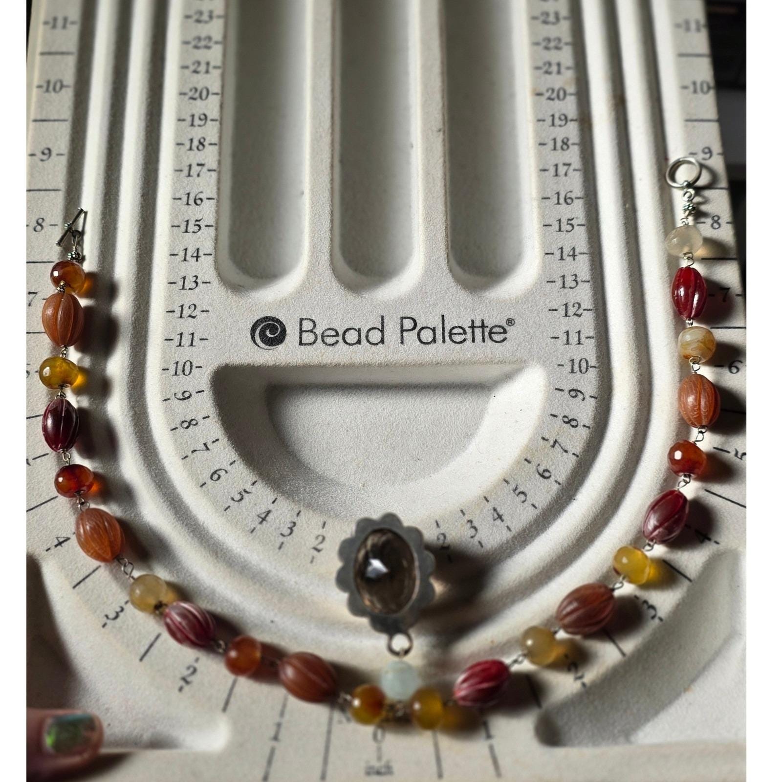 Smoky Quartz Intaglio Pendant Beaded Necklace Toggle Clasp - View 13