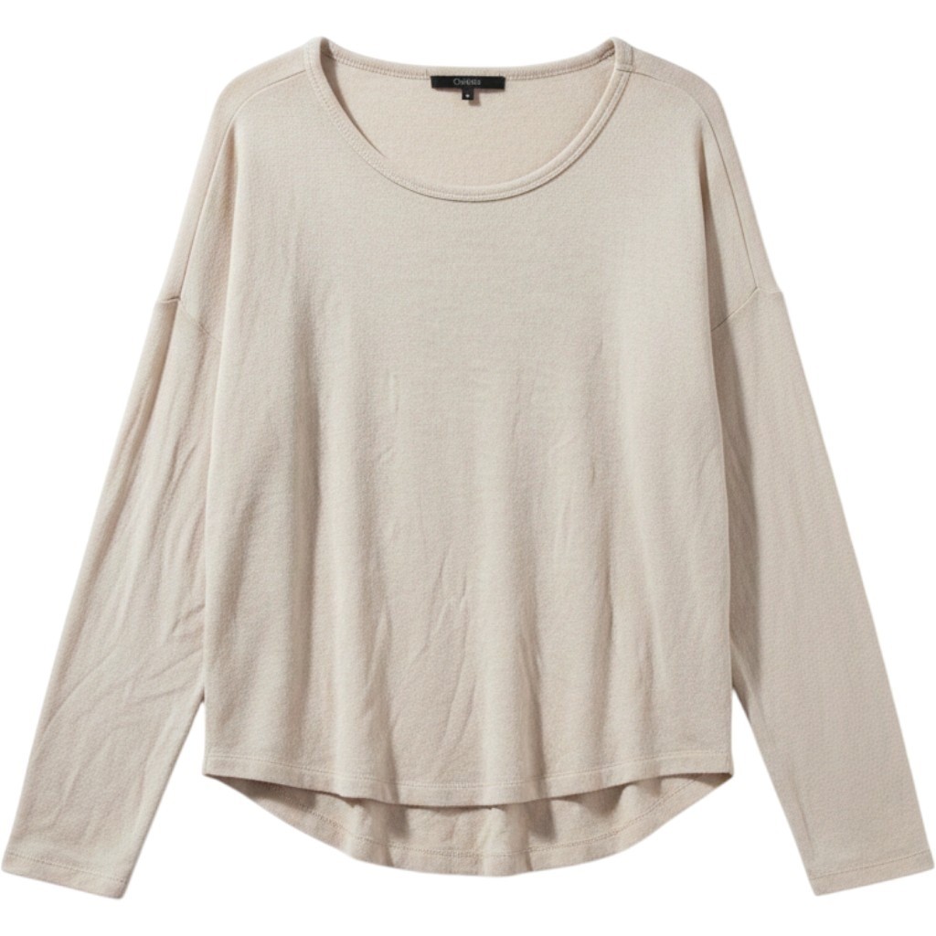 Quince Oatmeal Brushed Long Sleeve Lounge Tee Beige Drop Shoulder Knit Top L
