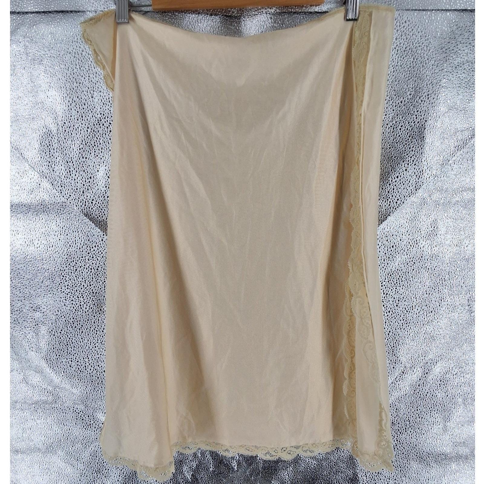 Vintage Olga Beige Lace Trim Half Slip Side Slit Nylon Skirt Underskirt L 27" - View 4
