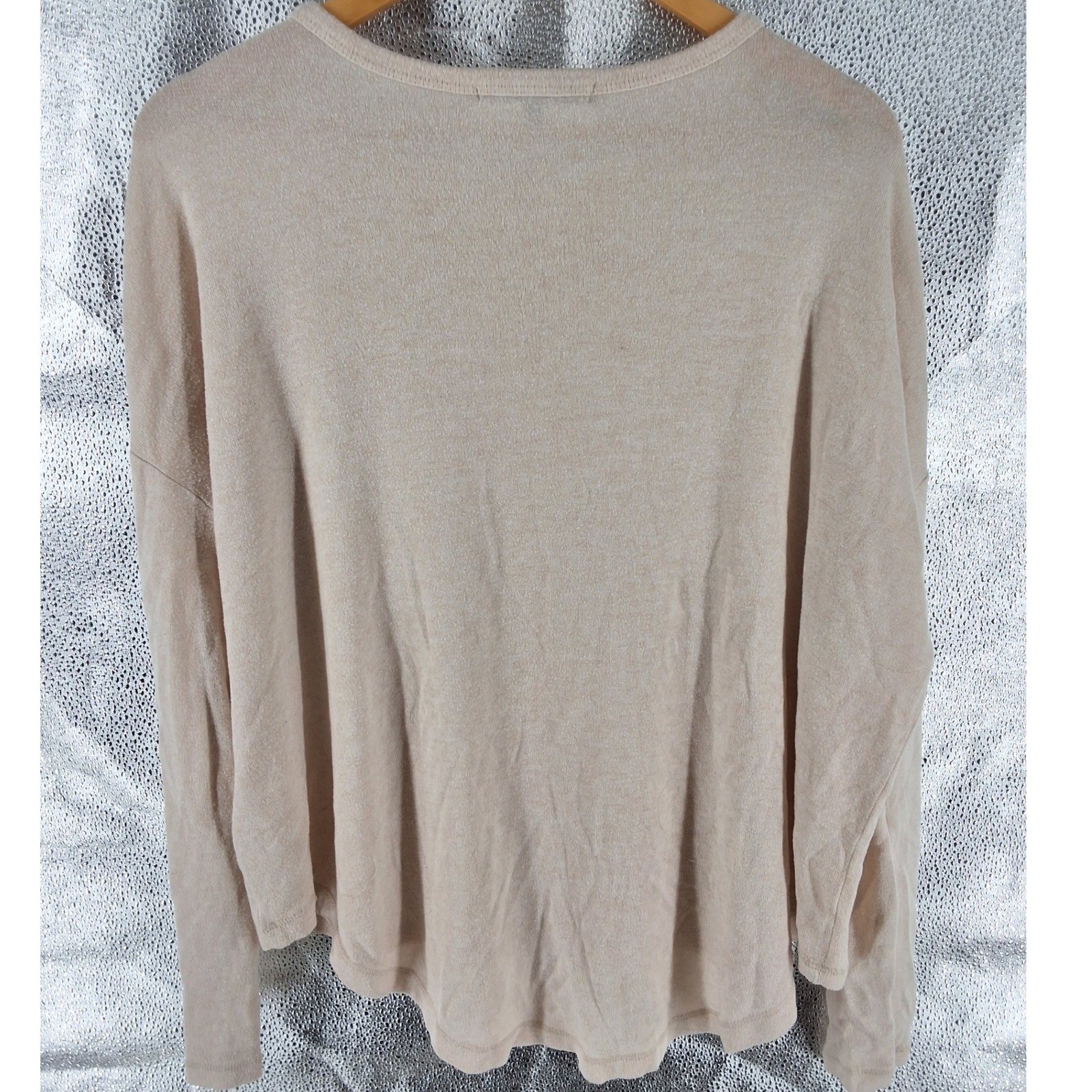 Quince Oatmeal Brushed Long Sleeve Lounge Tee Beige Drop Shoulder Knit Top L - View 5
