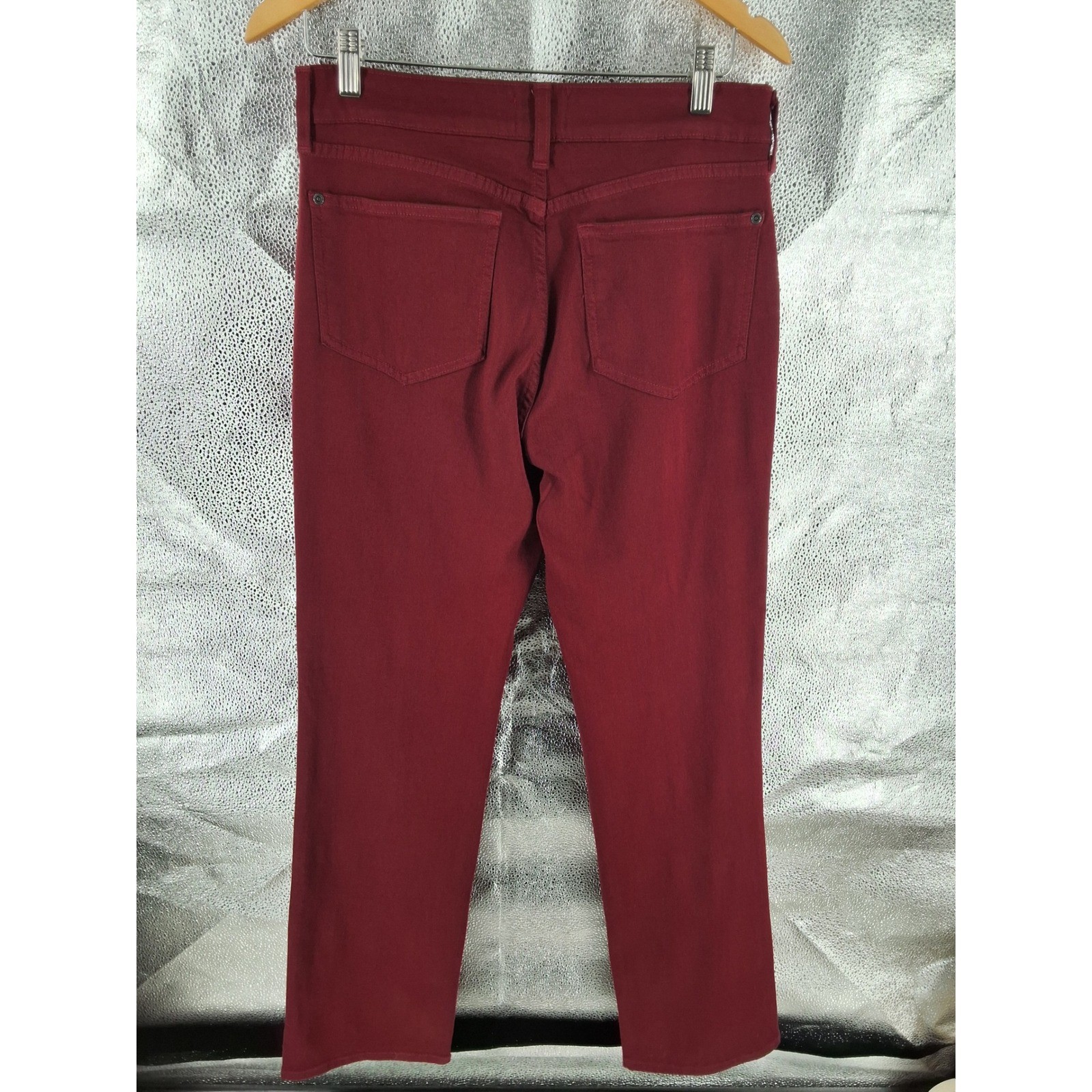 NYDJ Marilyn Straight Leg Pants Burgundy Red High Rise Stretch Sateen Womens 10 - View 3