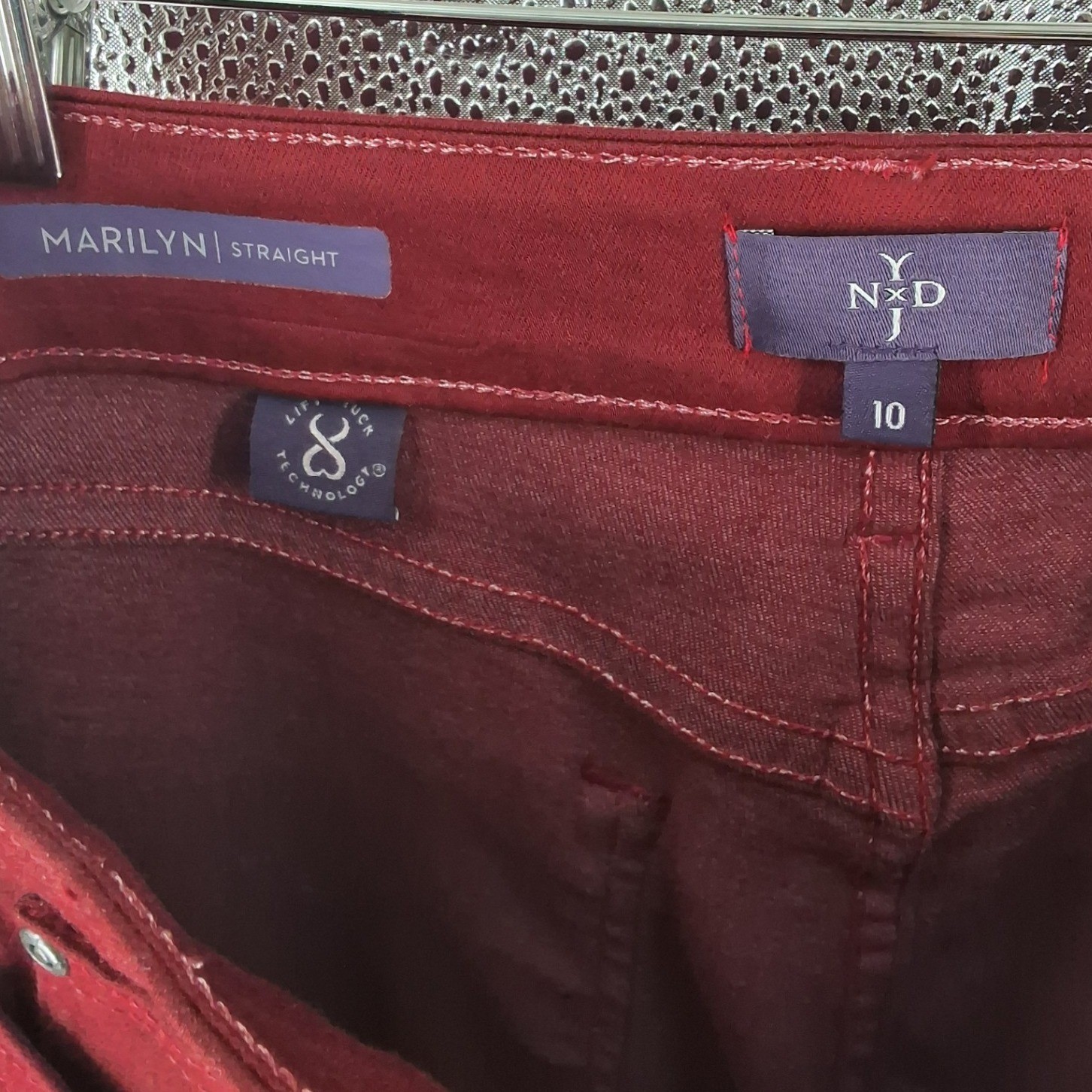 NYDJ Marilyn Straight Leg Pants Burgundy Red High Rise Stretch Sateen Womens 10 - View 5