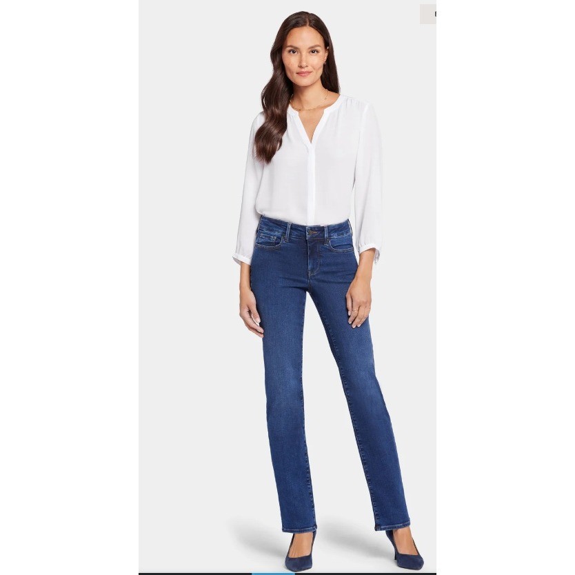 NYDJ Marilyn Straight Leg Jeans Womens 10 Medium Wash Blue Lift Tuck Denim
