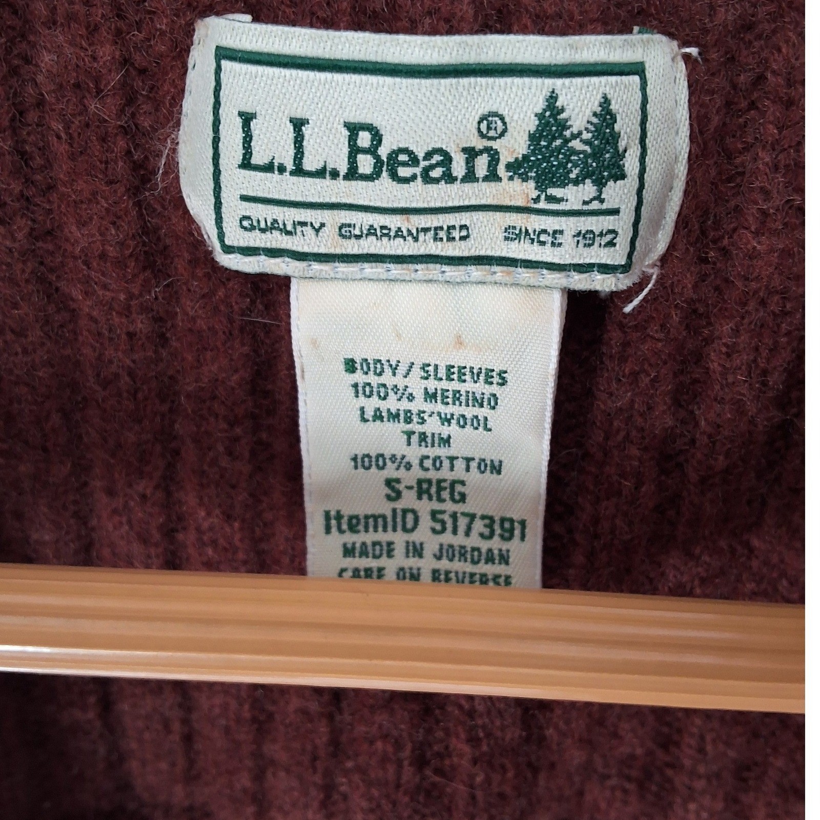 LL Bean Mens Commando Merino Wool Full Zip Ribbed Sweater Elbow Patch Brown S - View 5