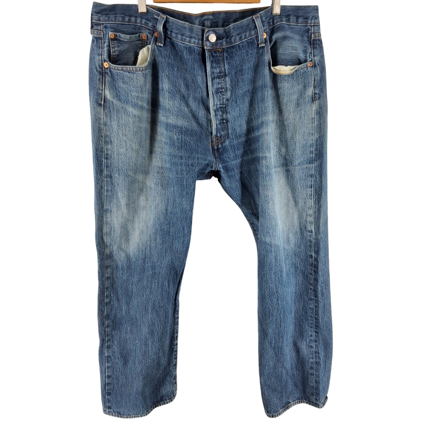 Levis 501 Original Fit Mens Jeans 42x30 Medium Wash Blue Button Fly Straight Leg