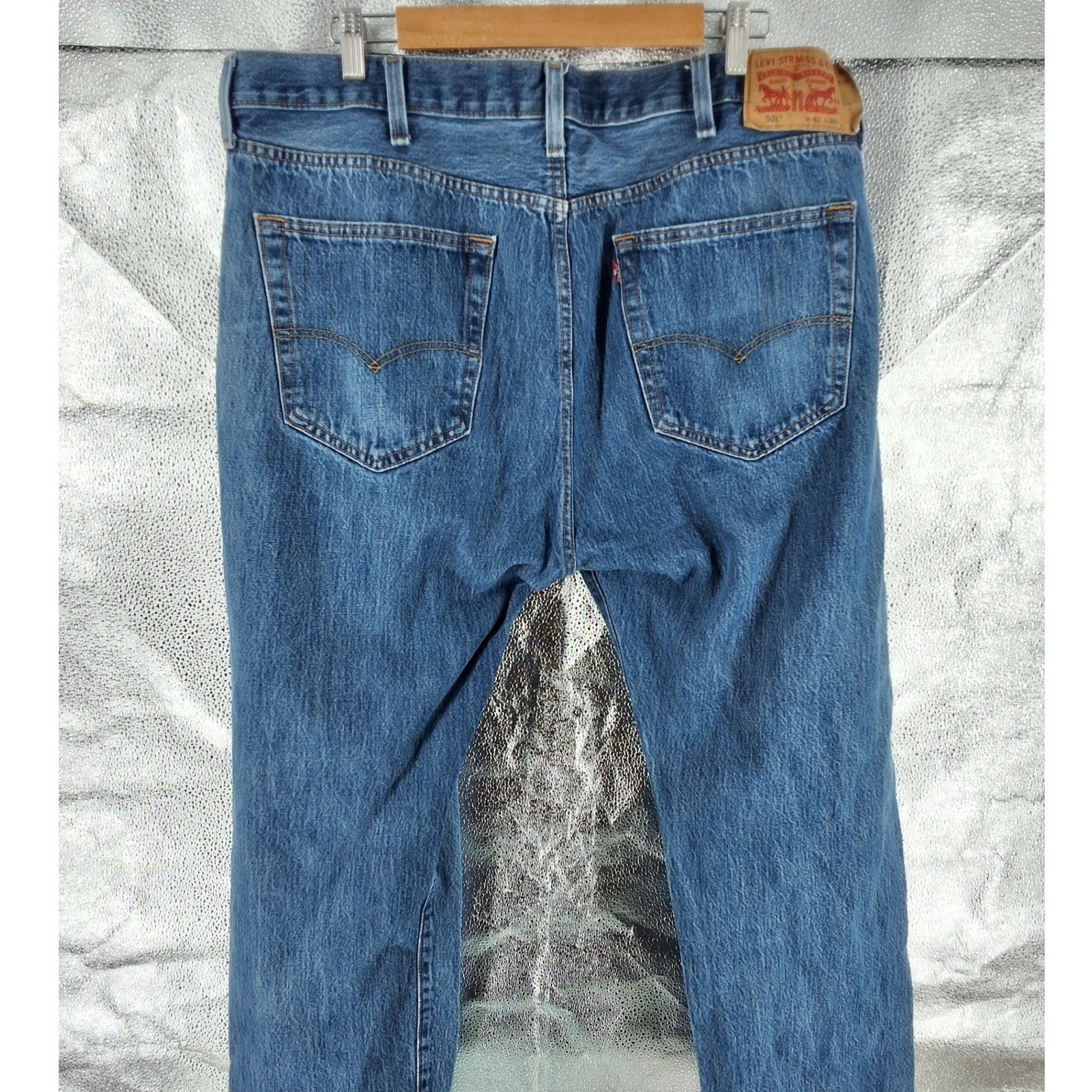 Levis 501 Original Fit Mens Jeans 42x30 Medium Wash Blue Button Fly Straight Leg - View 3
