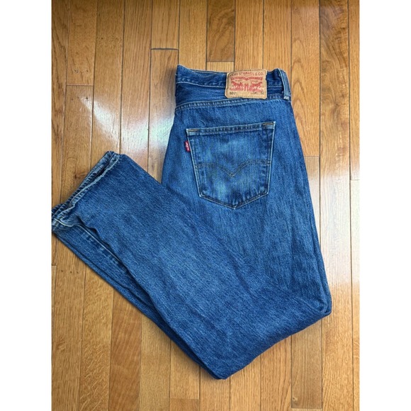 Levis 501 Original Fit Mens Jeans 42x30 Medium Wash Blue Button Fly Straight Leg - View 8