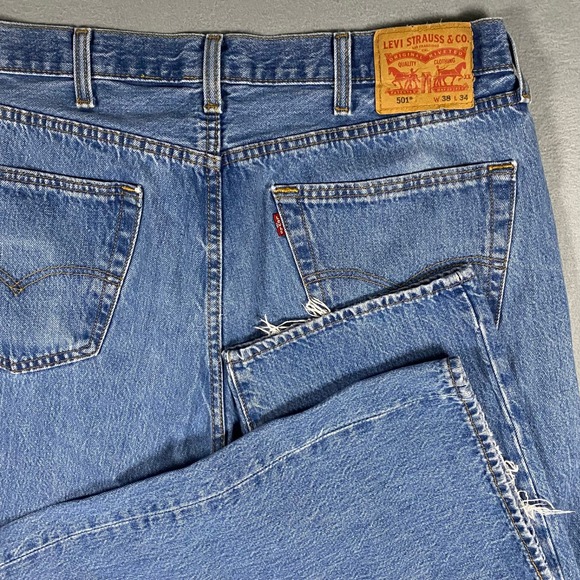 Levis 501 Original Fit Mens Jeans 42x30 Medium Wash Blue Button Fly Straight Leg - View 14