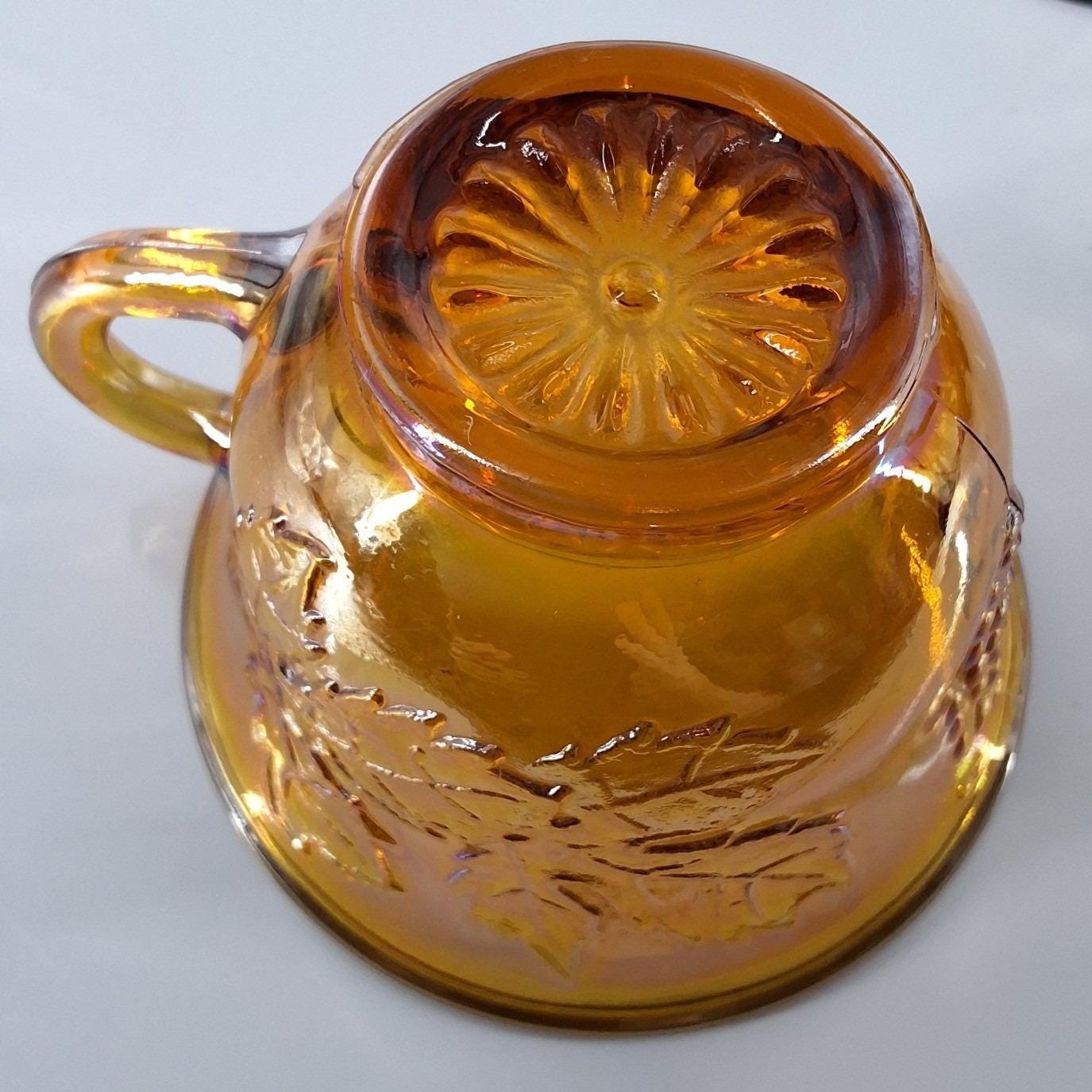 Vtg Indiana Glass Marigold Carnival Glass Harvest Grape Oval Bowl & 4 Cups Set - View 6