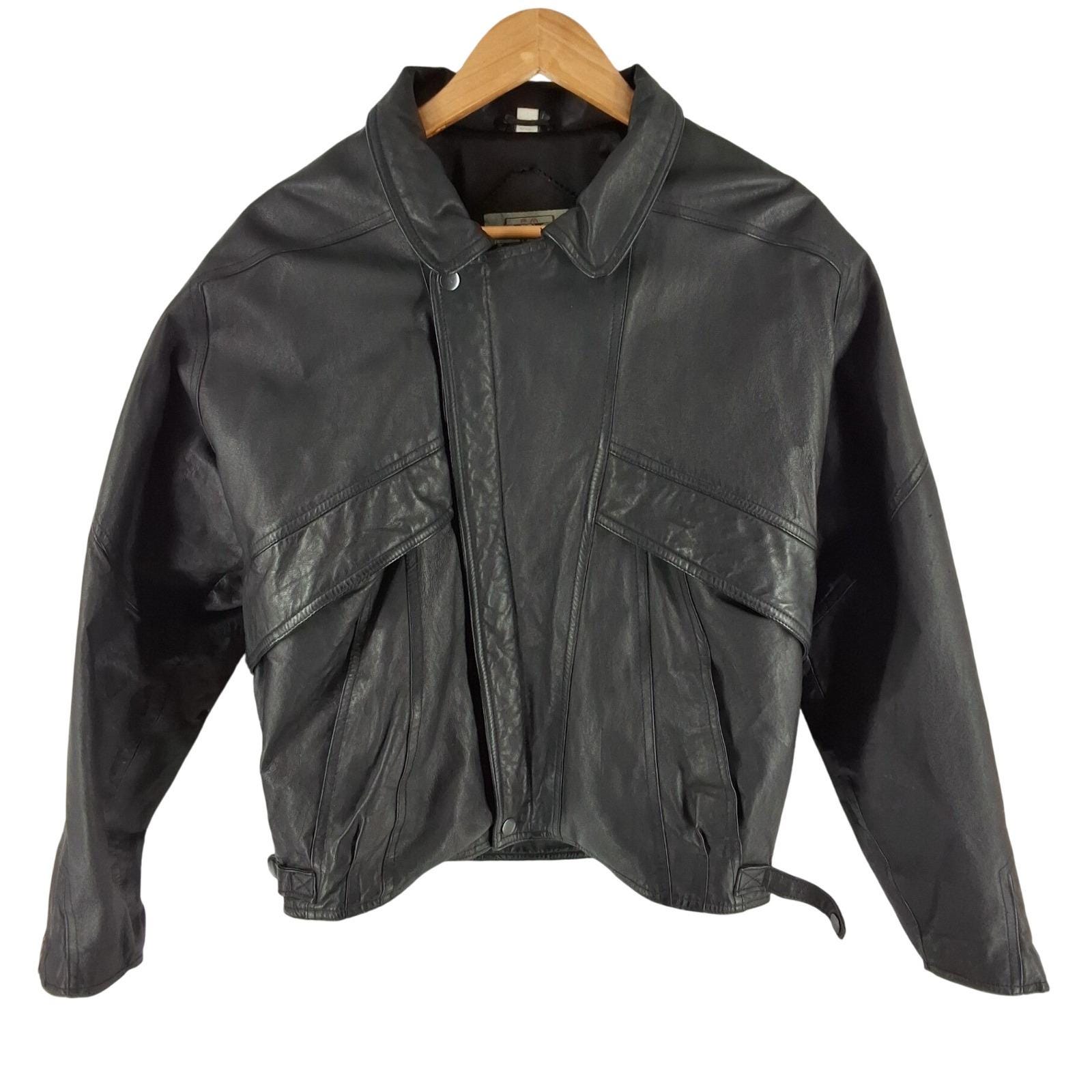 Pere Mar Vintage Black Leather Bomber Jacket Mens S Oversized 80/90s Flight Coat