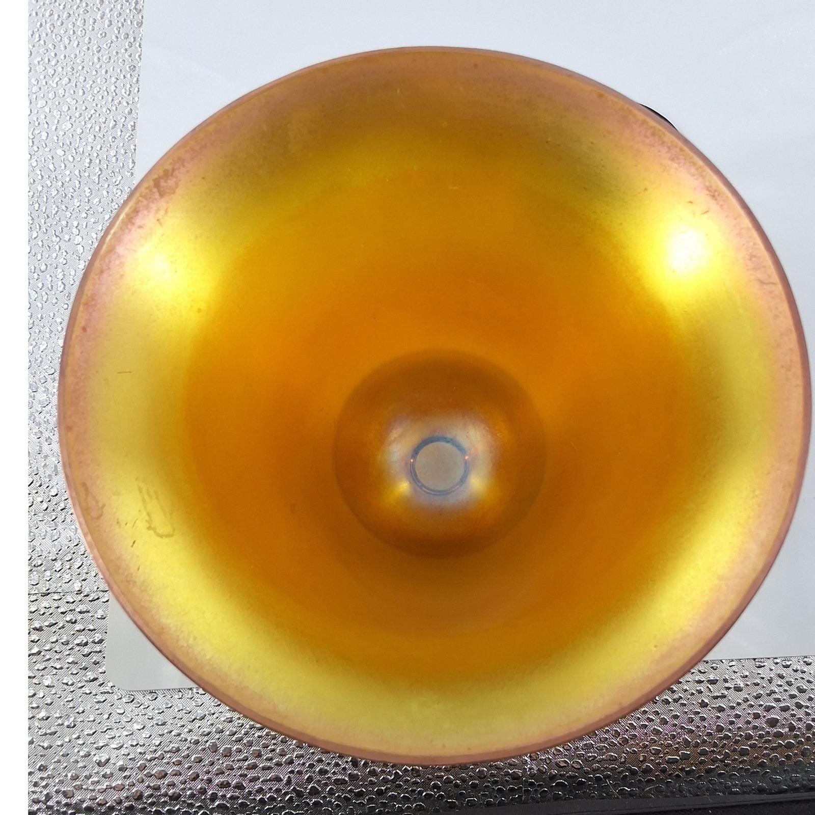 Steuben Aurene Gold Blue Iridescent Art Glass Compote Pedestal Bowl Vintage 5" - View 5