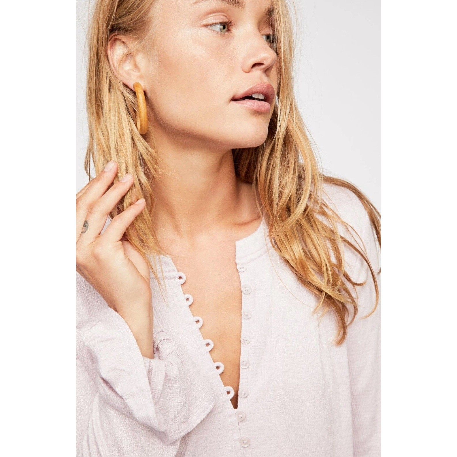 Free People Lavender Your Girl Ruffle Tunic Mini Dress Long Sleeve Top Large - View 3