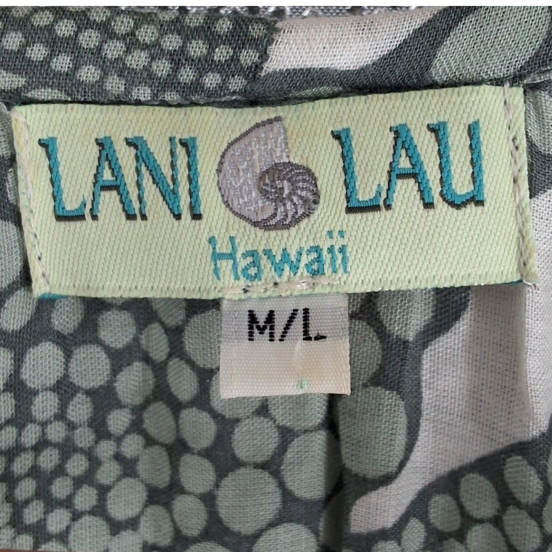 Lani Lau Hawaii Green White Tropical Rayon Tassel Babydoll Mini Dress ML