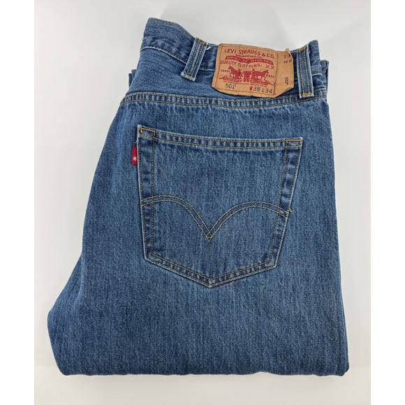 Levis 501 Original Fit Mens Jeans 42x30 Medium Wash Blue Button Fly Straight Leg - View 19