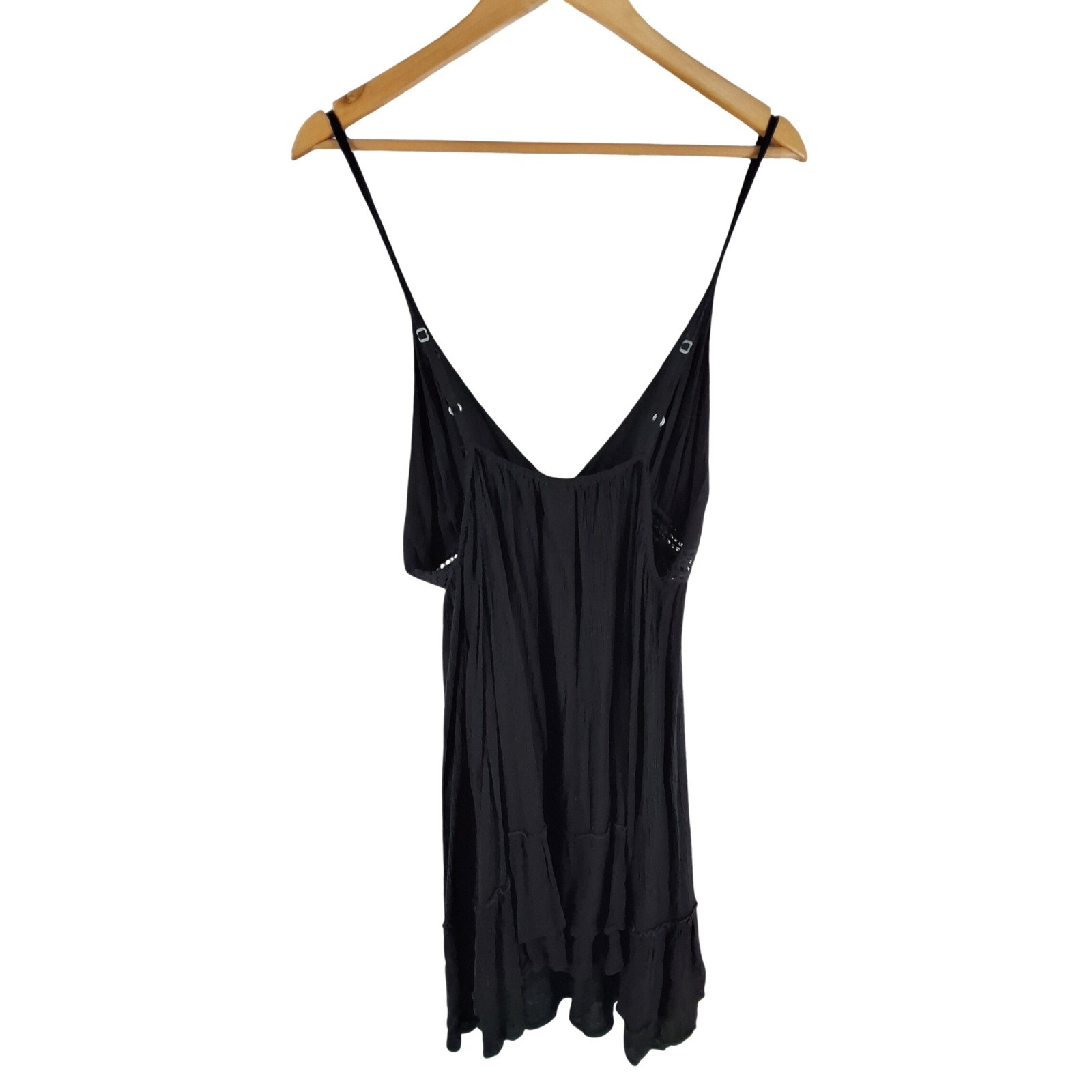 Lagaci Black Gauze Crochet Lace Empire Waist Ruffle Hem Mini Dress XL G-6495 - View 6
