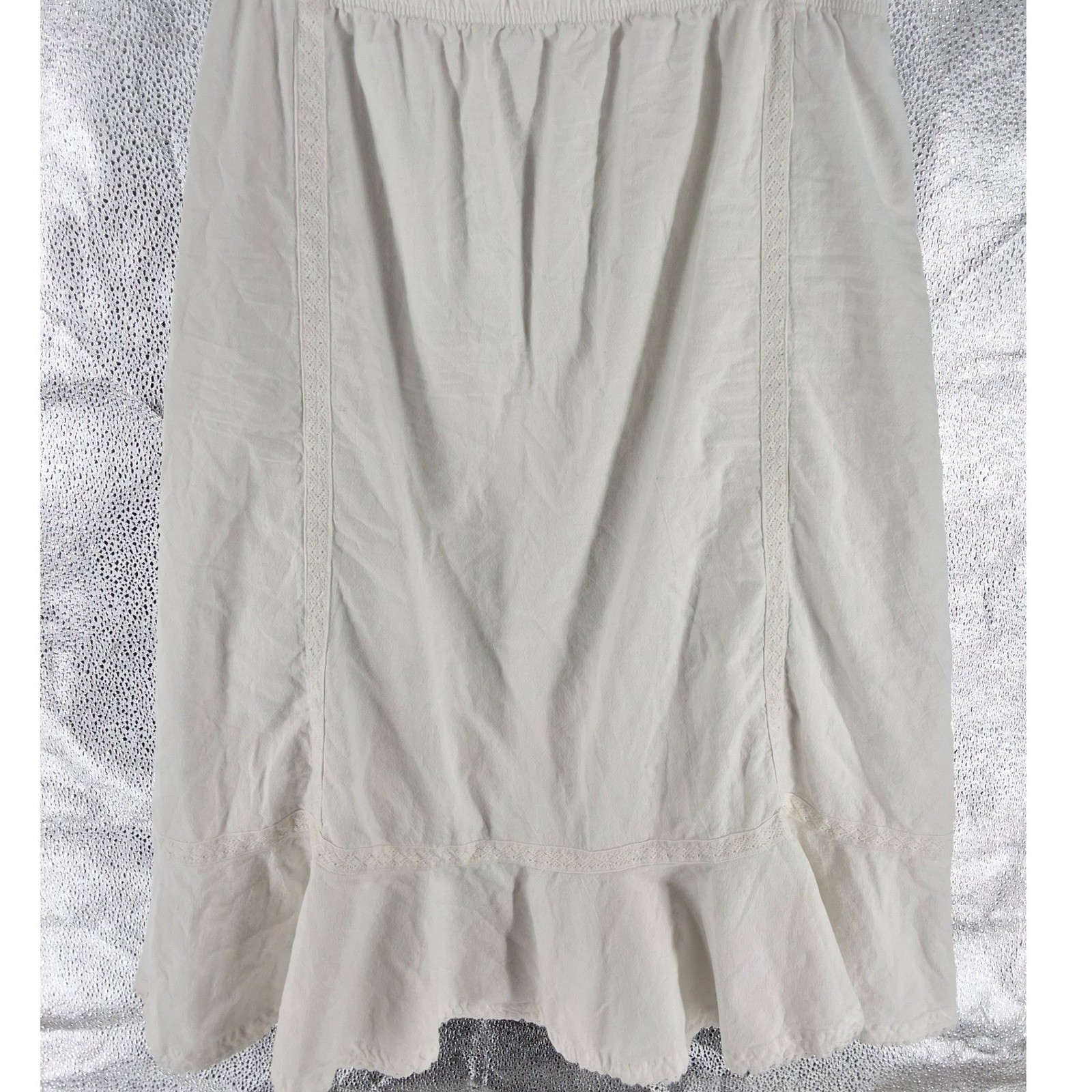 Blair White Cotton Lace Trim Midi Skirt Womens XL Elastic Waist Peasant Boho - View 3