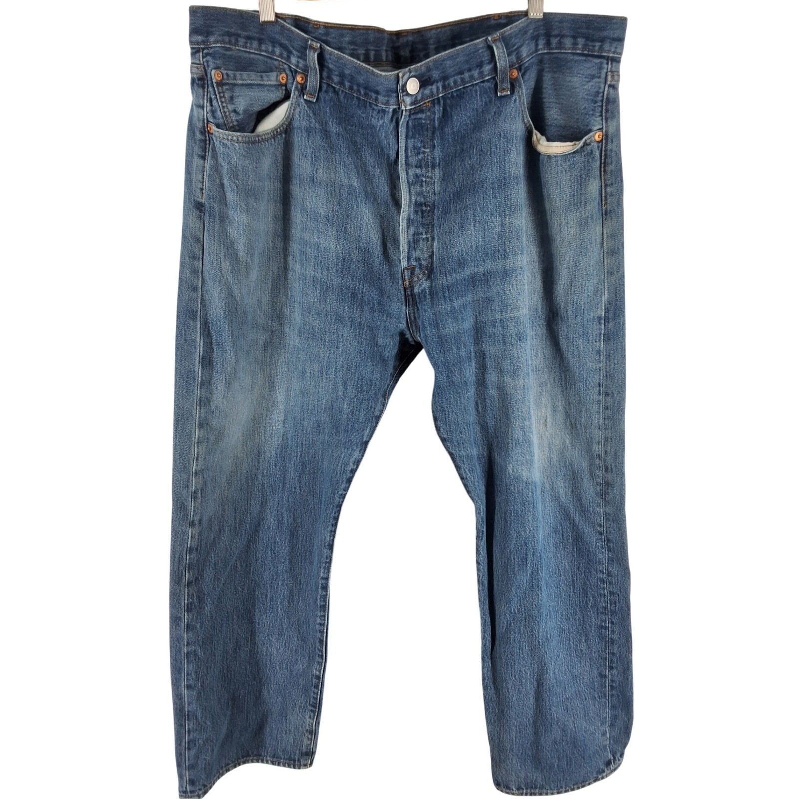 Levis 501 Original Fit Mens Jeans W42 L30 Medium Wash Blue Button Fly Straight