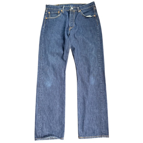 Levis 501 Original Fit Mens Jeans W42 L30 Medium Wash Blue Button Fly Straight - View 9