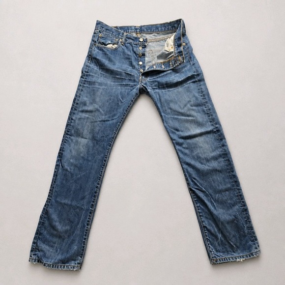 Levis 501 Original Fit Mens Jeans W42 L30 Medium Wash Blue Button Fly Straight - View 18