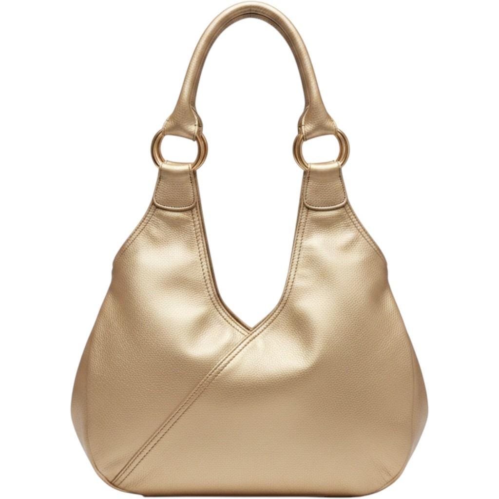 VTG Fossil Classic 75082 Metallic Gold Leather Crescent Hobo Shoulder Bag