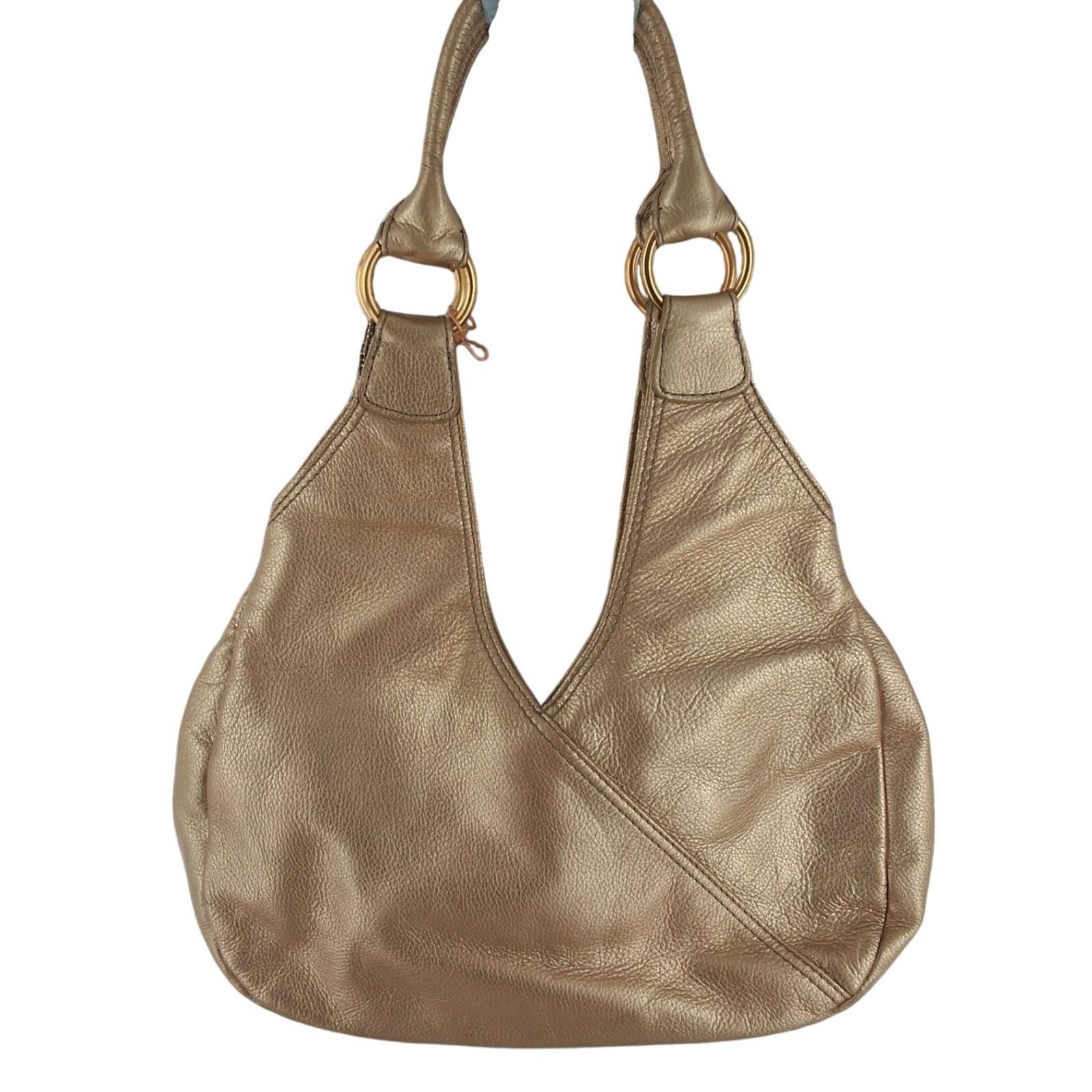 VTG Fossil Classic 75082 Metallic Gold Leather Crescent Hobo Shoulder Bag - View 3