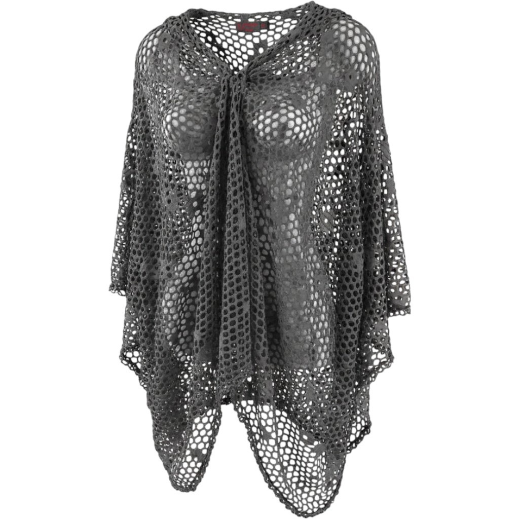 My Pretty Angel Gray Open Knit Mesh Rosette Draped Cardigan Shrug Large