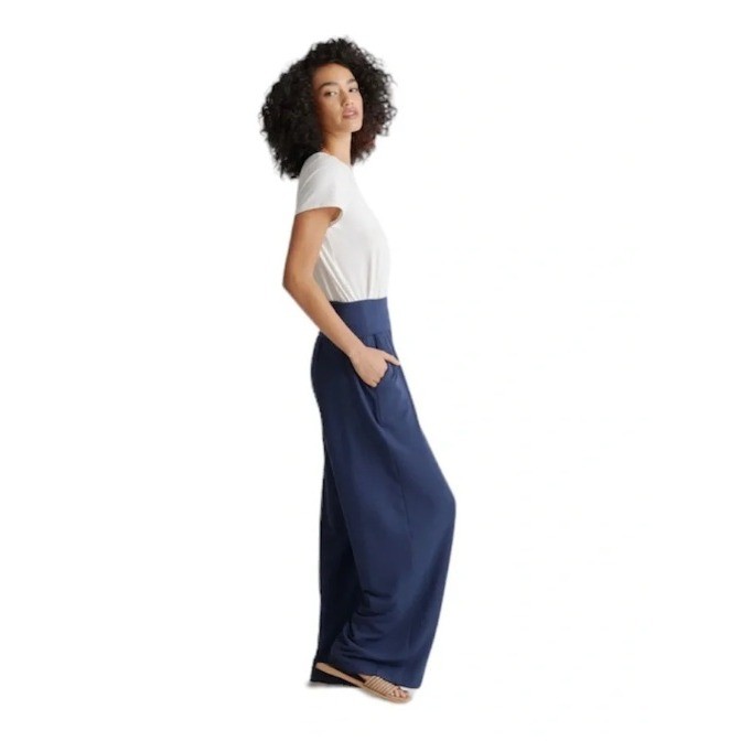Quince Navy Blue Tencel Jersey Wide Leg Pants High Waisted Pockets NWT Medium - View 8