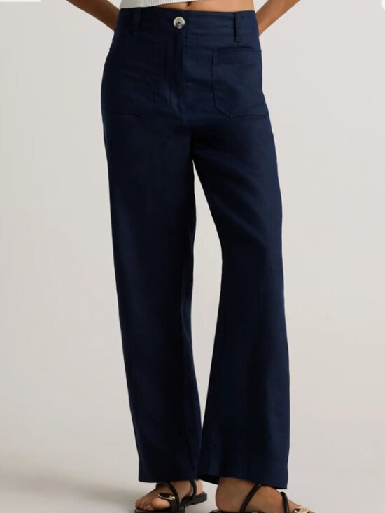 Quince Navy Blue Tencel Jersey Wide Leg Pants High Waisted Pockets NWT Medium - View 9