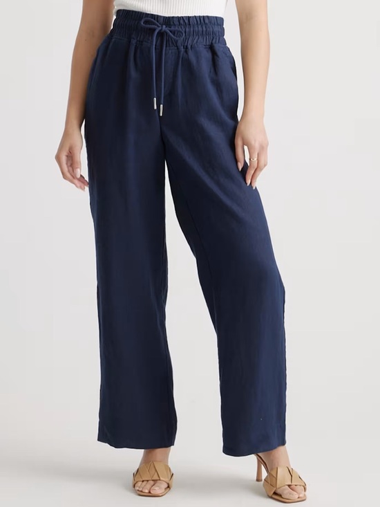 Quince Navy Blue Tencel Jersey Wide Leg Pants High Waisted Pockets NWT Medium - View 10