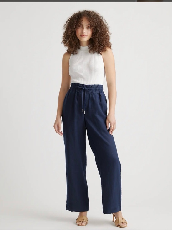 Quince Navy Blue Tencel Jersey Wide Leg Pants High Waisted Pockets NWT Medium - View 18