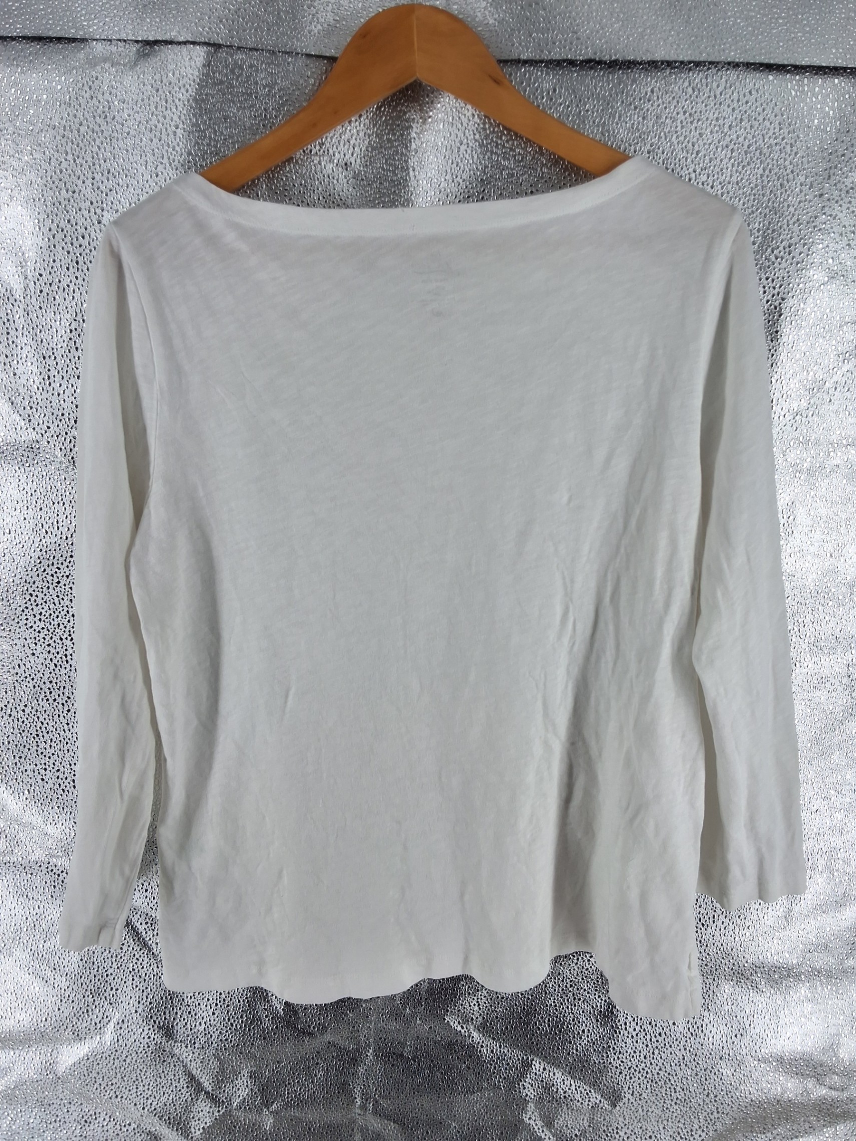 J.Crew Painter Slub Cotton Boatneck Tee White Long Sleeve Top L - View 5