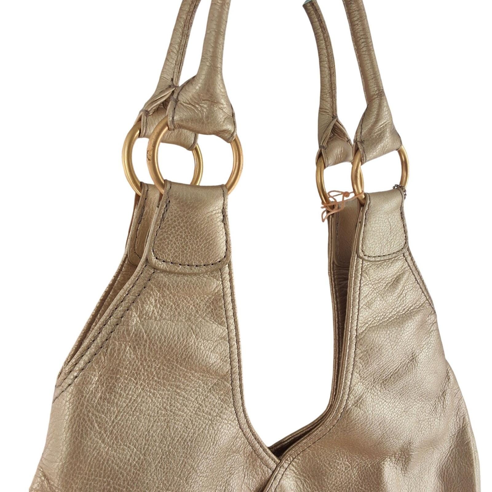 VTG Fossil Classic 75082 Metallic Gold Leather Crescent Hobo Shoulder Bag - View 6