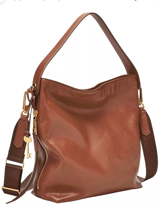 VTG Fossil Classic 75082 Metallic Gold Leather Crescent Hobo Shoulder Bag - View 7