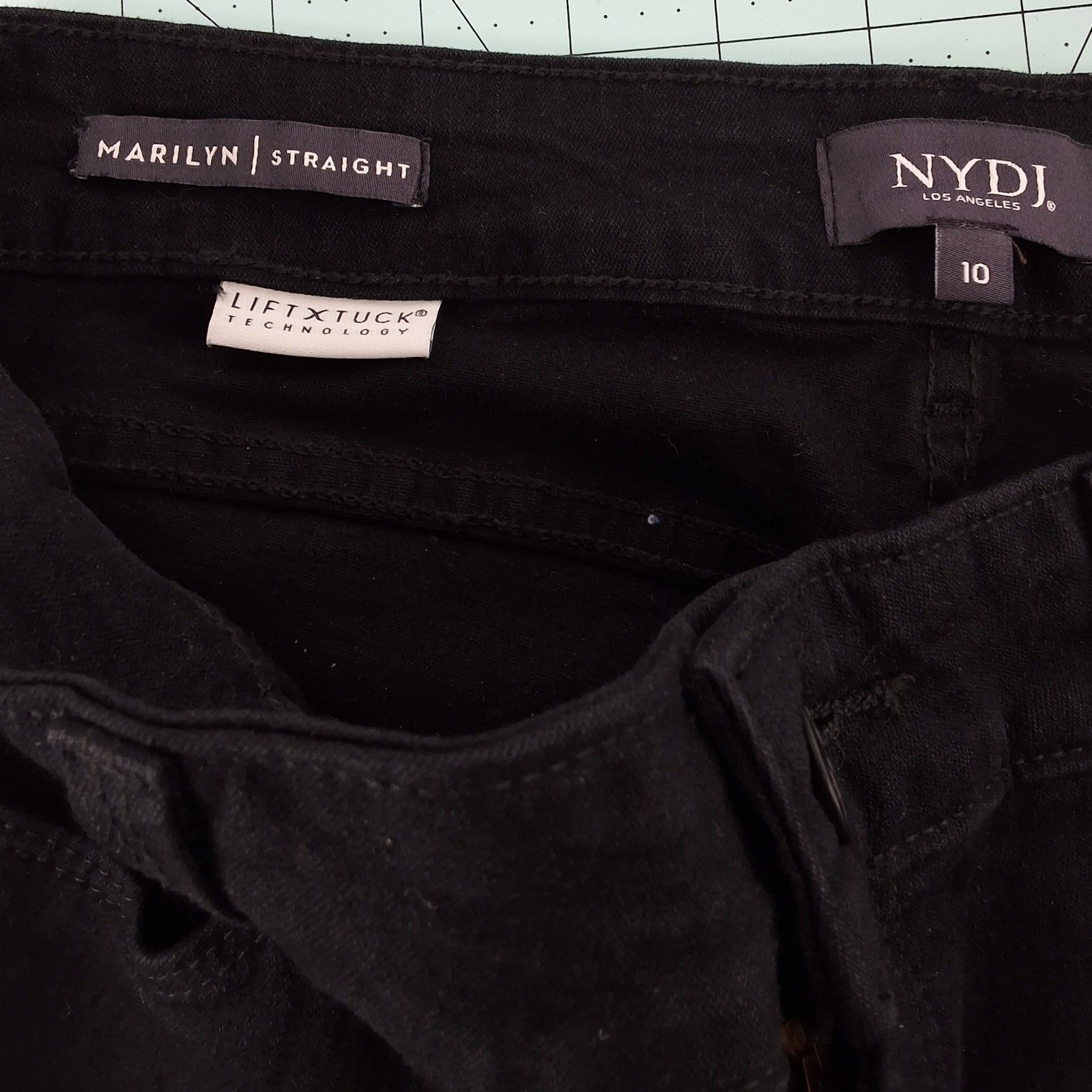NYDJ Marilyn Straight Jeans Black Embroidered Pockets Lift Tuck Tech Size 10 - View 4