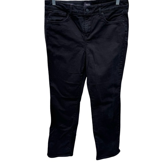 NYDJ Marilyn Straight Jeans Black Embroidered Pockets Lift Tuck Tech Size 10 - View 12