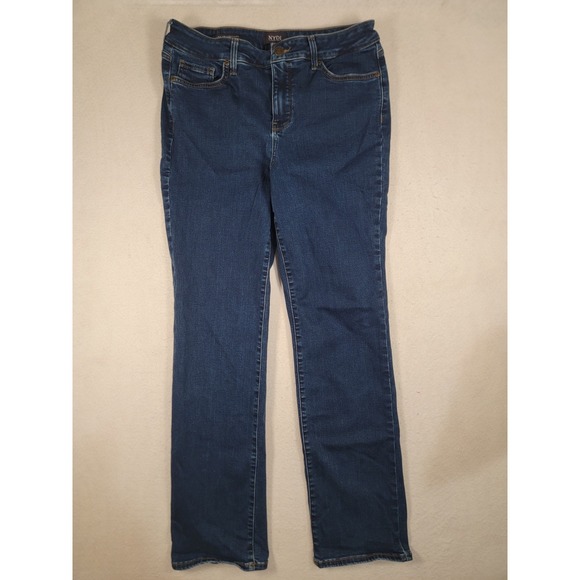 NYDJ Marilyn Straight Jeans Black Embroidered Pockets Lift Tuck Tech Size 10 - View 18