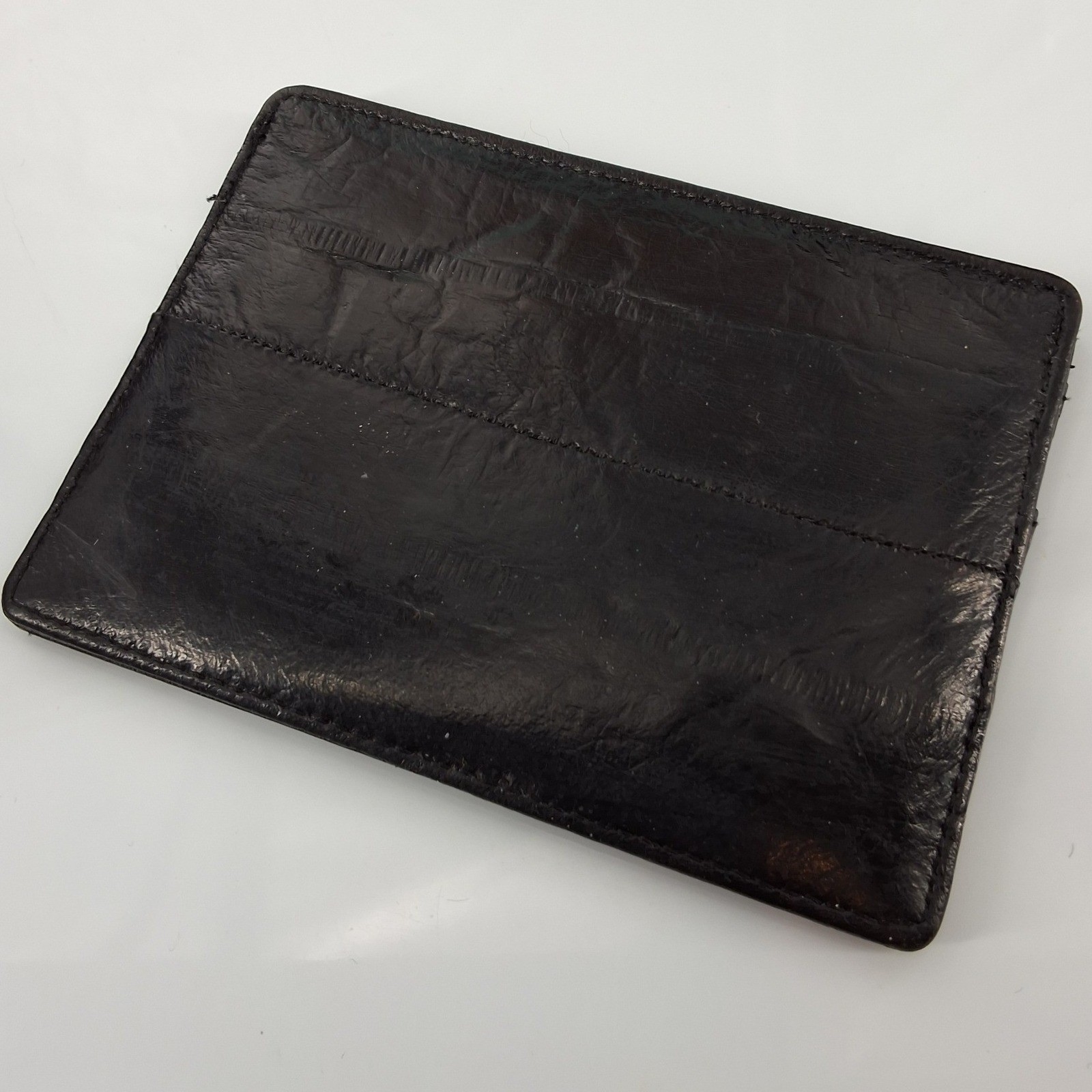 Vintage Black Eel Skin Card Holder Minimalist Slim Wallet Paneled Unisex - View 5