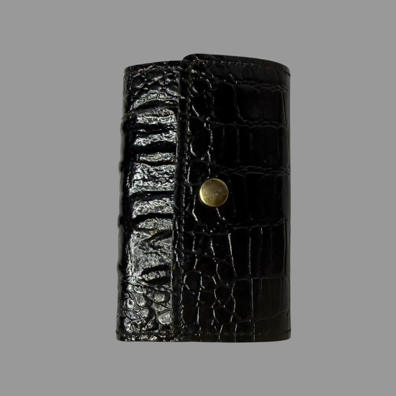 Vintage Black Eel Skin Card Holder Minimalist Slim Wallet Paneled Unisex - View 17