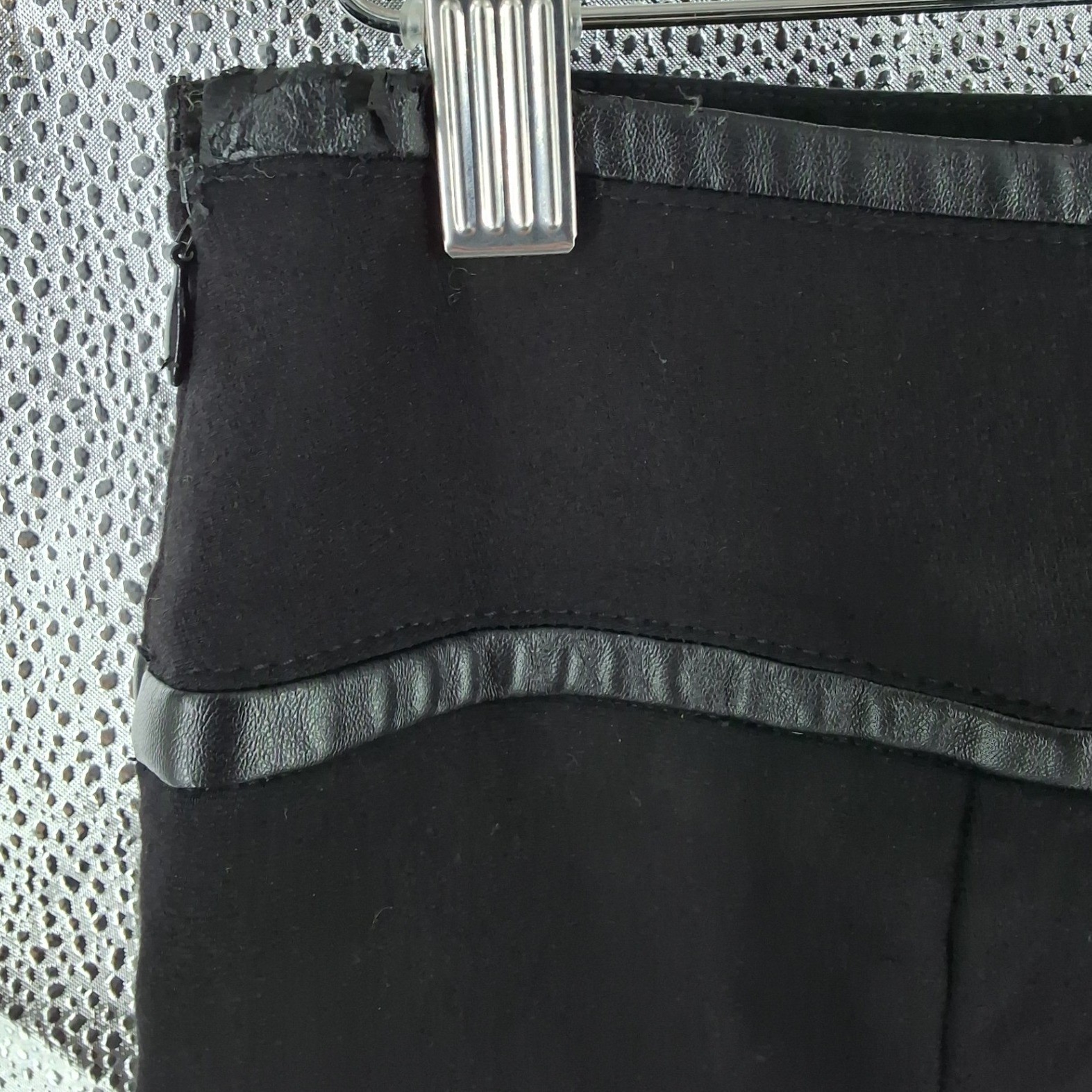 WHBM Black Faux Leather Trim Wrap Mini Skirt Size 6 Ponte Stretch - View 4