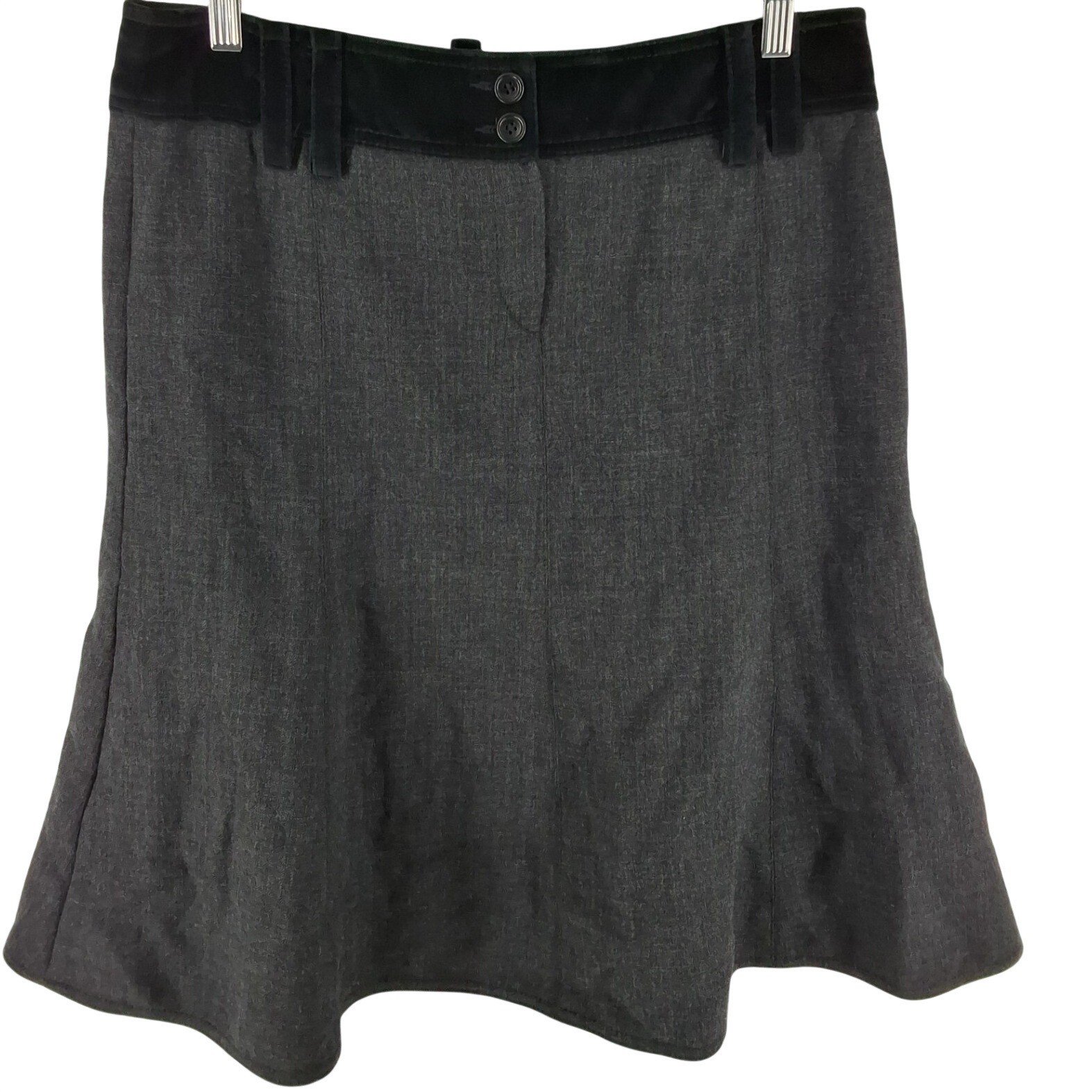Armani Collezioni Grey Wool Blend A-Line Skirt Velvet Waist IT 48 US 12