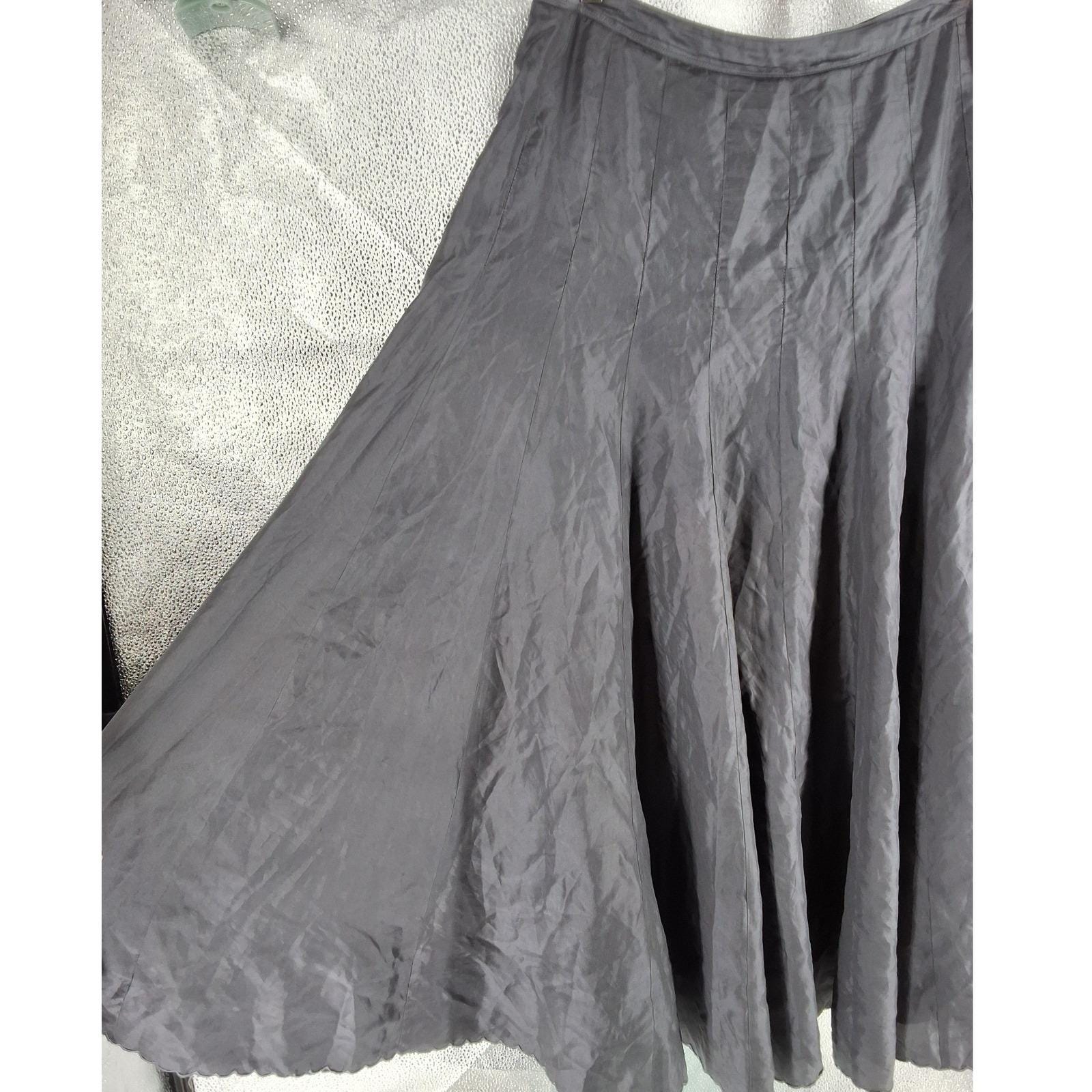Spiegel Women 12 Dark Gray 100% Silk Paneled A-Line Midi Skirt Lined D7354